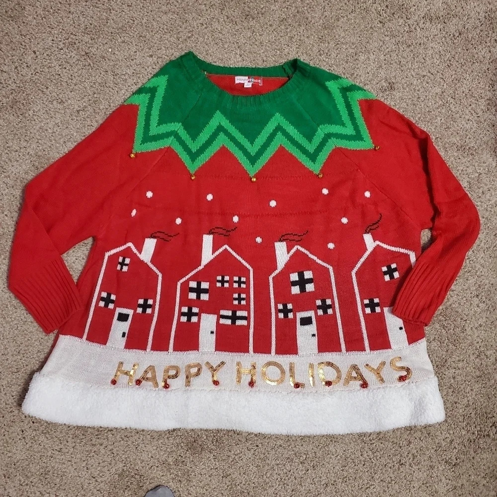Merrywear Women's Christmas Ugly Sweater Bells Sequins L